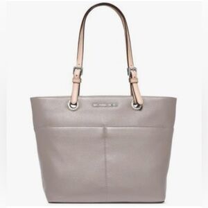 Michael Kors Leather Gray Beige Tote Bag